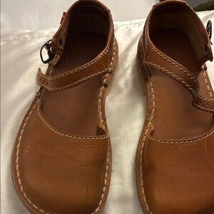 Leather Mary Jane Flats in Tan with Buckle Strap